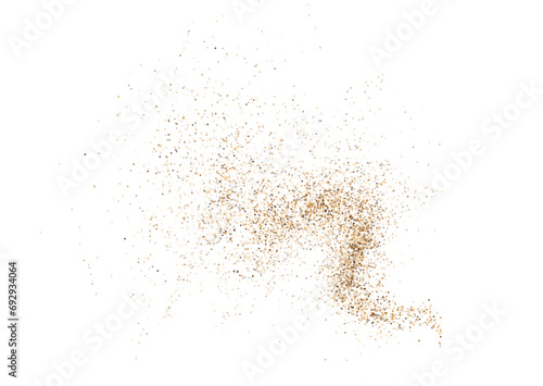 Vector illustration depicting coffee or chocolate powder in motion, creating a dust cloud that splashes on the ground. The background is light and isolated. Format PNG.