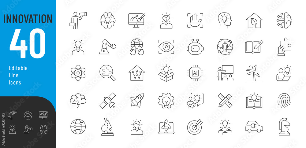 Key Developments Icon Innovations Editable Icons Set. Vector illustration in thin line style ...