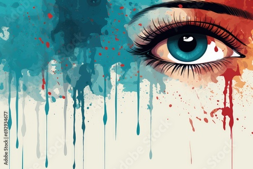 Beautiful female eye with splashes of paint. February 5 - 11: Sexual Abuse & Sexual Violence Awareness Week.