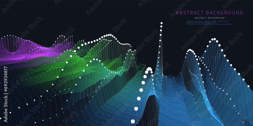 Abstract background waves color graphs from dots and lines on poly on ...