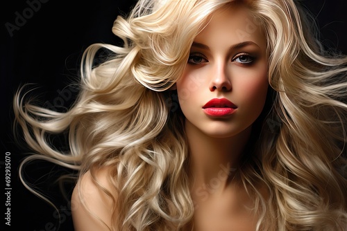 Girl Blonde Sexy Beautiful Hair Blond curly curl wavy young beauty woman make-up fashion styling cosmetic care portrait coiffure eyelash red eye dark lip face long skin FALSE model gloss white photo