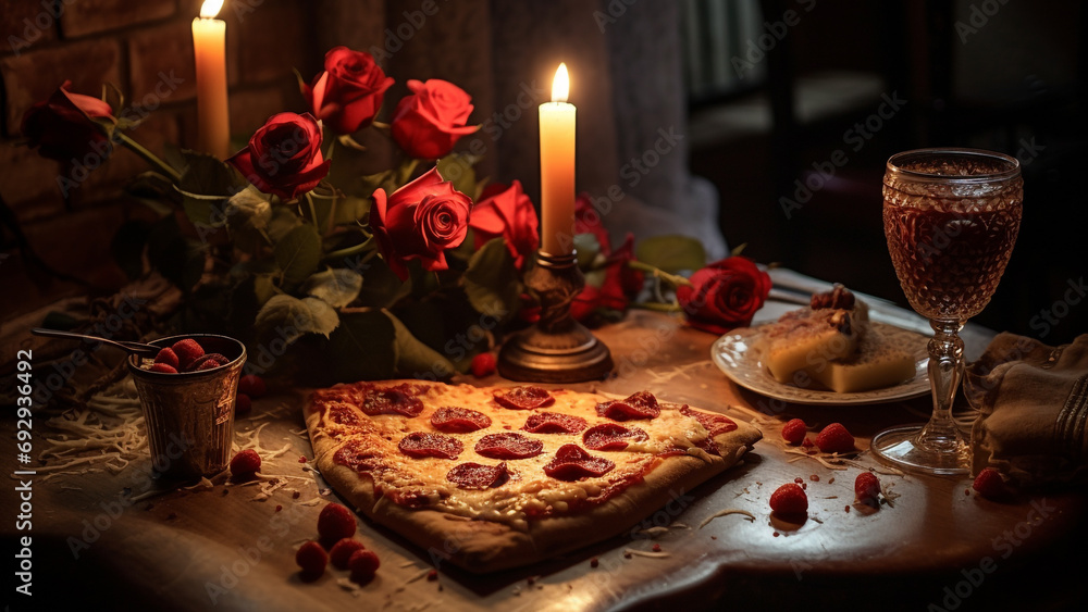 Fototapeta premium consume love with a pizza and wine