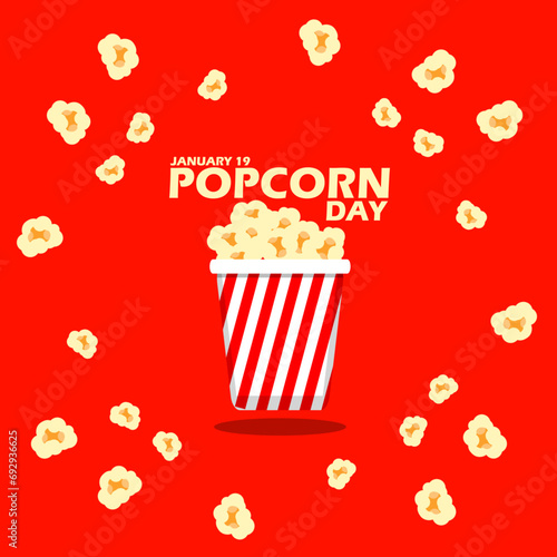 National Popcorn Day event banner. one cup of delicious popcorn with bold text on red background to celebrate on January 19th