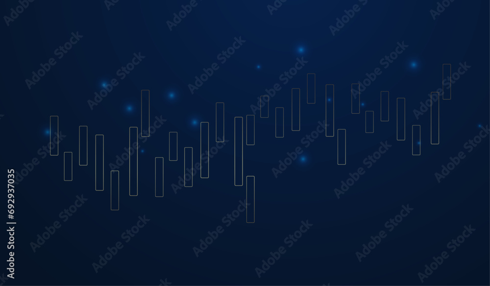 Gold candle stick graph chart of stock market investment trading on blue background. Bullish point, up trend of graph, vector, illustration