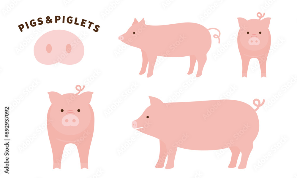 かわいい豚と子豚のイラストセット_Pigs and piglets かわいい豚と子豚のイラストセット_Pigs and piglets
