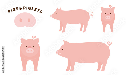 かわいい豚と子豚のイラストセット_Pigs and piglets