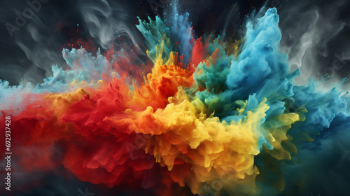 3d render of explosion of colored powder clouds