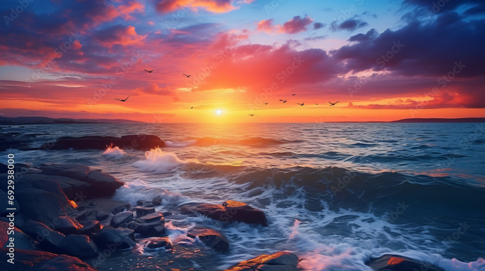 Beautiful sunrise over the sea. Natural background