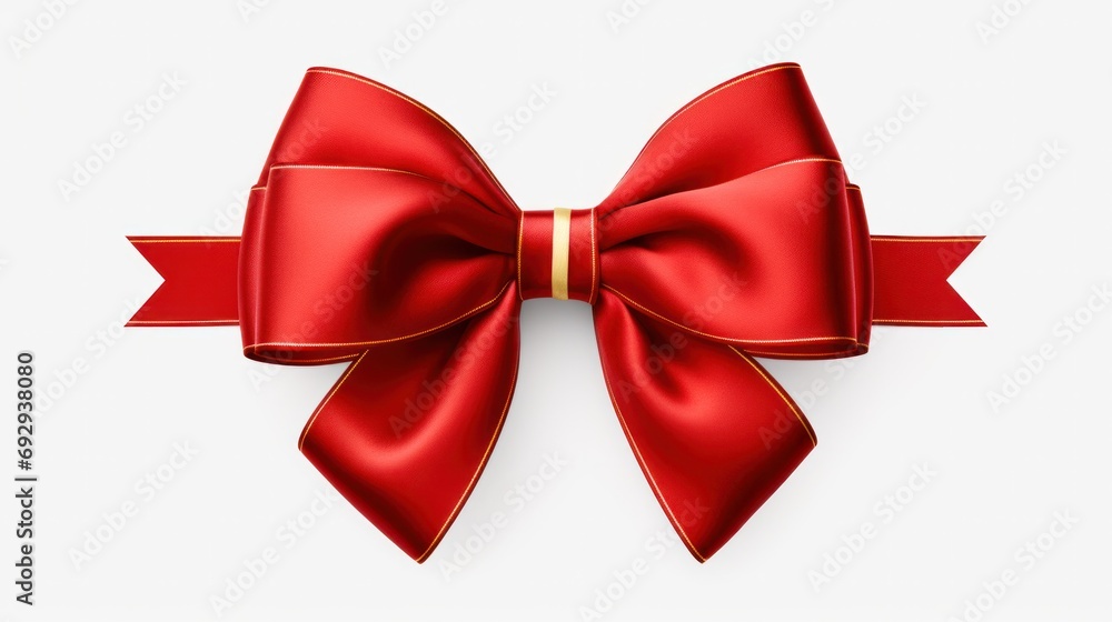 Red satin bow on white background for festive decoration and gift presentation Red satin bow on white background for festive decoration and gift presentation