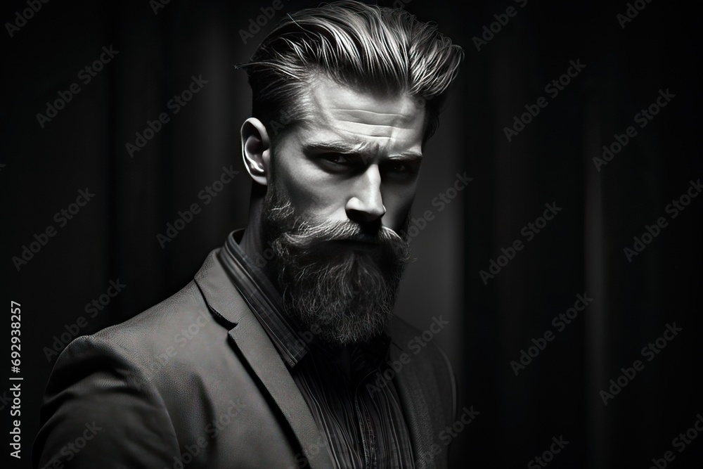Obraz premium indoor man hairstyle perfect confident Handsome businessman stylish bearded photo white Black beard male person caucasian young people photogenic brutal brand corporate adult casual attire