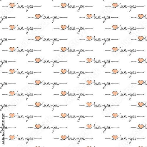 hand drown style seamless pattern love you, seamless pattern hand drown on a transparent background, pantone peach fuzz color doodle style vector illustration