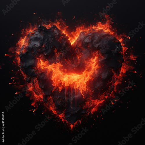 Black Burning Heart Lava Molten Rock