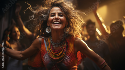 Zumba dance class filled with middle-aged women each expressing their happiness and energy through dance, AI Generated