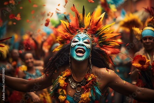 Captivating Carnival: Lively Costumed People Amidst Stunning Landscapes