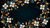 Majestic White Floral Wreath Adorning a Dark Background with Golden and Teal Accents