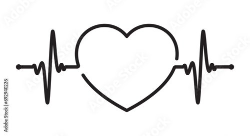 Vector medical pulse line with a picture of a heart. White background. photo