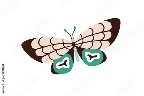 Tropical butterfly flying. Beautiful exotic moth with graceful wings. Abstrac...