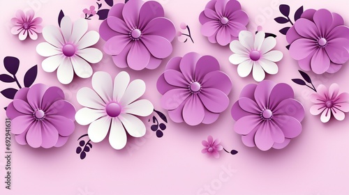 Pastel Paradise  A Delicate Array of Soft Purple and White Flowers on a Pink Canvas