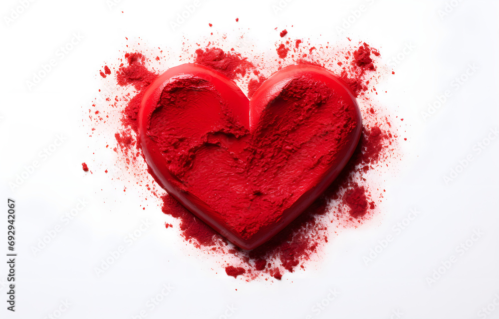 red heart shape silhouette drawn with red lipstick isolated on a white background