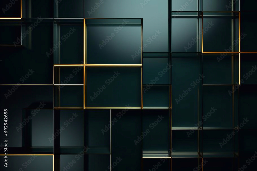 Dark green abstract background with gold lines and shadow. Geometric ...