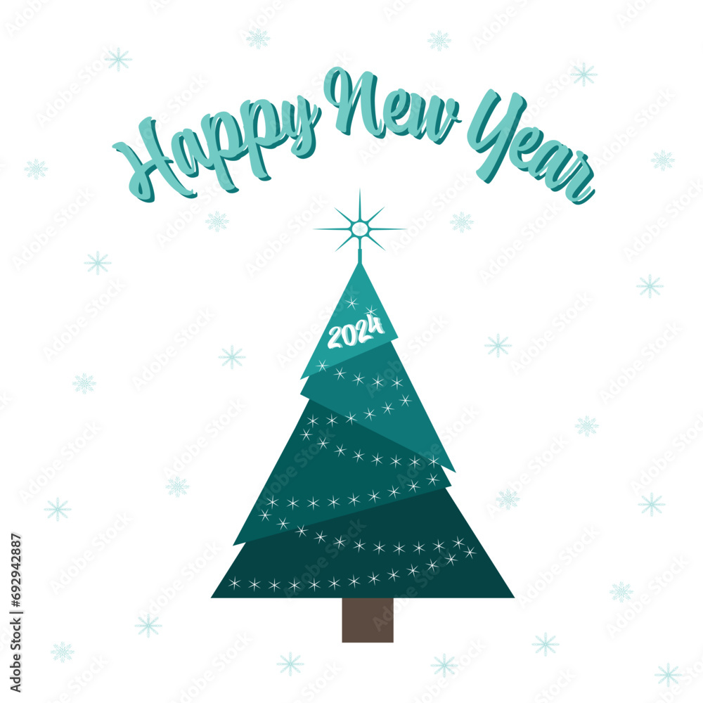 Stylish green christmas tree with a greeting and a light green  snowflakes vector illustration