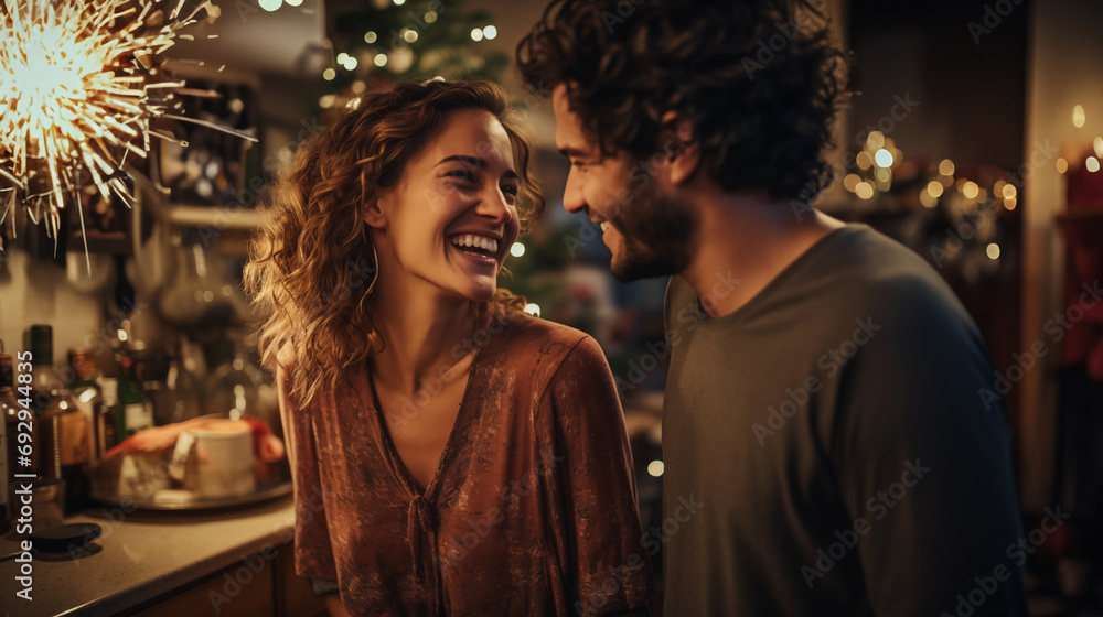 Elegant couple during New Year's party in the bar