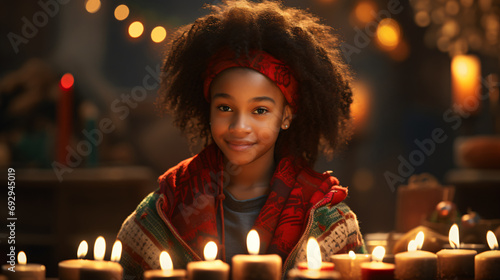 Kwanzaa Celebration, A girl immersed in the nightlife and festive atmosphere. Generative AI © Gennie Fx