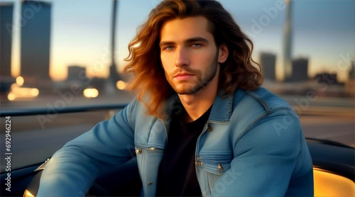 長い巻き毛のハンサムな男性｜handsome man with long curly hair Generative AI photo