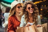 concept people happy tourism shopping citysale bags woman Beautiful friends fun sale girl adult female attractive bag beauty business buy casual attire caucasian cheerful city consumerism client