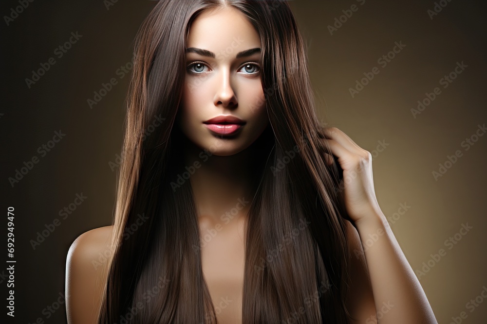 Φωτογραφία Hairstyle hair straight shiny smooth long woman Beautiful brunette fringe health
