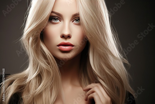 pos model Fashion hair blond straight long woman Beautiful white girl background wind face style stylish closeup isolated move gorgeous glossy studio glamour 1 caucasian female posing wave portrait