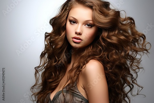 background white hairs curly long woman beautiful hair beauty teenage girl attractive female coiffure sexy young fashion ringlet cute glamour face pretty portrait clean model elegant elegance