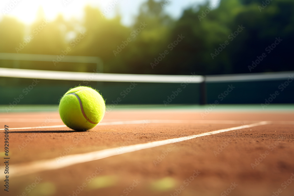 Athletic Sports Action - Tennis Ball on Court - Generative AI - obrazy, fototapety, plakaty 
