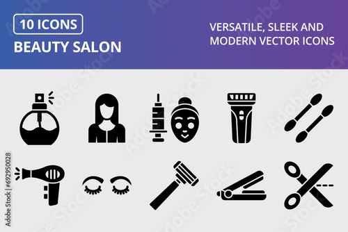 Beauty Salon Glyph Icons Set