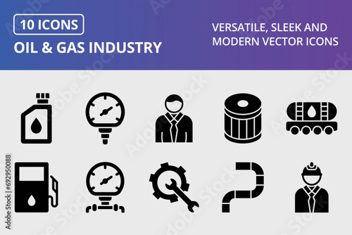Oil and Gas Industry Glyph Icons Set