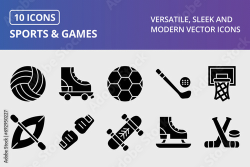 Sports And Games Glyph Icons Set