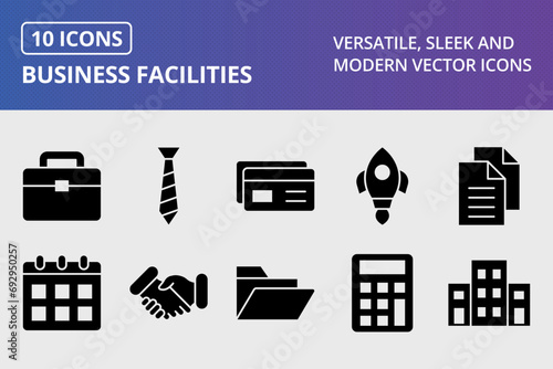 Business Facilities Glyph Icons Set