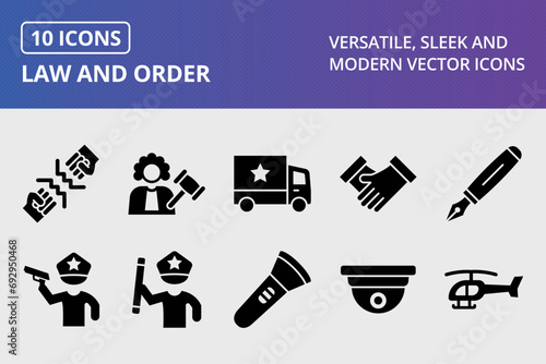 Law And Order Glyph Icons Set