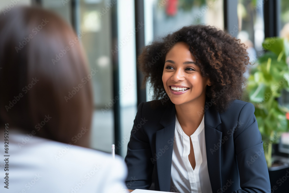 Successful Job Interview with Black Businesswoman and HR Management Successful Job Interview with Black Businesswoman and HR Management