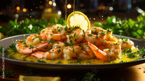 Plate of shrimp scampi sauteed in butter and garlic photo