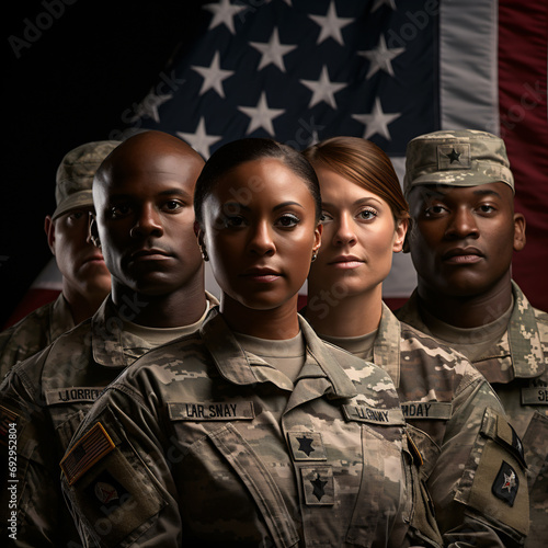 A group of army Respects the American flag in honor of the National Guard's Birthday. Generative AI