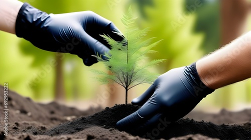 Planting new trees. planting new trees in an open forest