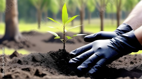Planting new trees. planting new trees in an open forest