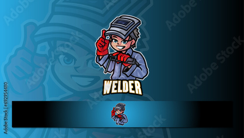 american football player with ball Welder mascot logo 