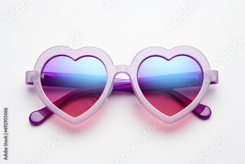 heart shape pink sun glasses with red lenses isolated on white background