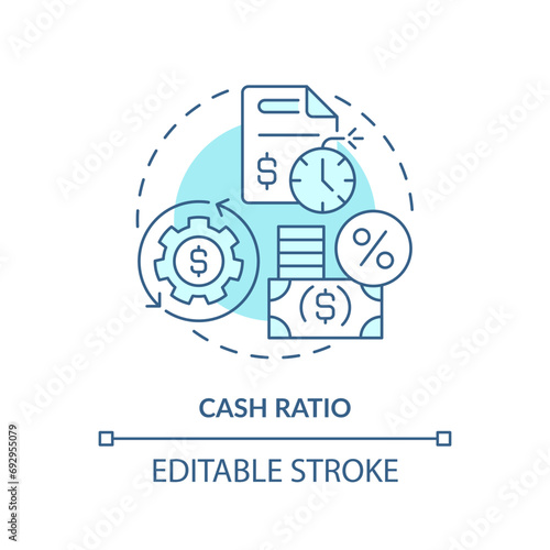 2D editable blue cash ratio icon, monochromatic isolated vector, thin line illustration representing cash flow management.