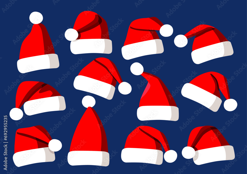 Hat santa christmas set decorations and design isolated on blue background illustration vector
Hat santa christmas set decorations and design isolated on blue background illustration vector