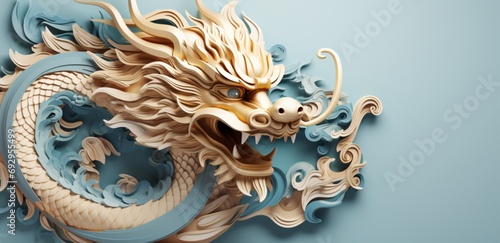 Happy New Year, 2024, Blue Dragon, Zodiac sign year of the Blue Dragon, Happy New Year 2024 Zodiac sign Dragon on Blue background papercut  photo