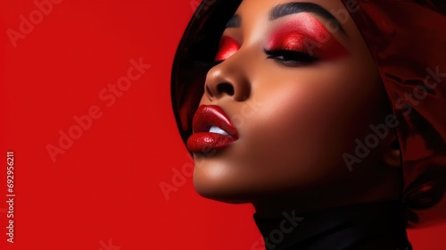 Beautiful woman with a red lipstick on lips. Beauty concept