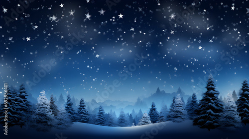 winter night background - clear stars night and Tranquil in forest with Christmas tree amd Pine tree
